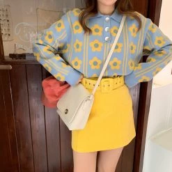 Pull Vintage Pour Femme - Fleurs Jaunes - Grunge Clothing