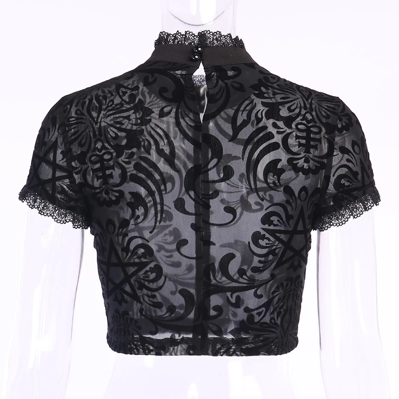Crop Top Transparent Gothique – Fleurs Gothiques 6 Crop Top Transparent Gothique – Fleurs Gothiques – Image 4