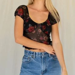 T-shirt Transparent à Fleurs – Red -Style Urbain Soldes Haf642bc9c9af4fc2bfeb8b3d74ddcb28B