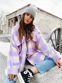 Manteau Vintage à Carreaux – Bi Couleurs