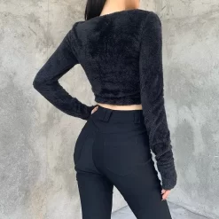 Crop Top Noir En Velour – Douce -Style Urbain Soldes Hc947dba6c3e248669210f09ad14a827bu