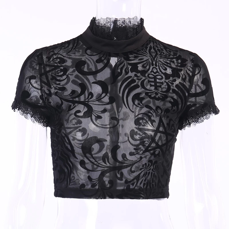 Crop Top Transparent Gothique – Fleurs Gothiques 5 Crop Top Transparent Gothique – Fleurs Gothiques – Image 3