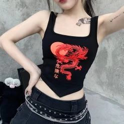 Crop Top Streetwear – Dragon Rouge -Style Urbain Soldes Hfc94a9d93a0048488554ef8b3ab3618fC
