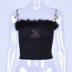 Crop Top Baddie – Strass Cerisa -Style Urbain Soldes crop top baddie cerise avant