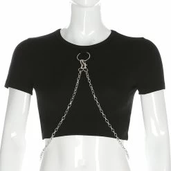 Crop Grunge à Chaine – Maillon 9 Crop Grunge à Chaine – Maillon -Style Urbain Soldes crop top grunge a chaine avant