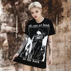 T-shirt Goth All Cats Are Black In The Dark - Grunge Clothing -Style Urbain Soldes t shirt goth all cats are black 2